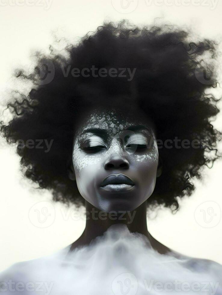 African black woman portrait, cute girl stock photo background, Generative AI