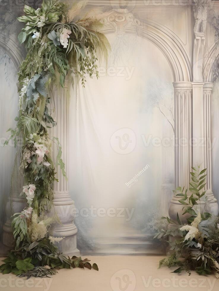 Wedding backdrop background illustration design, couple in love, marriage, bride, Generative AI photo