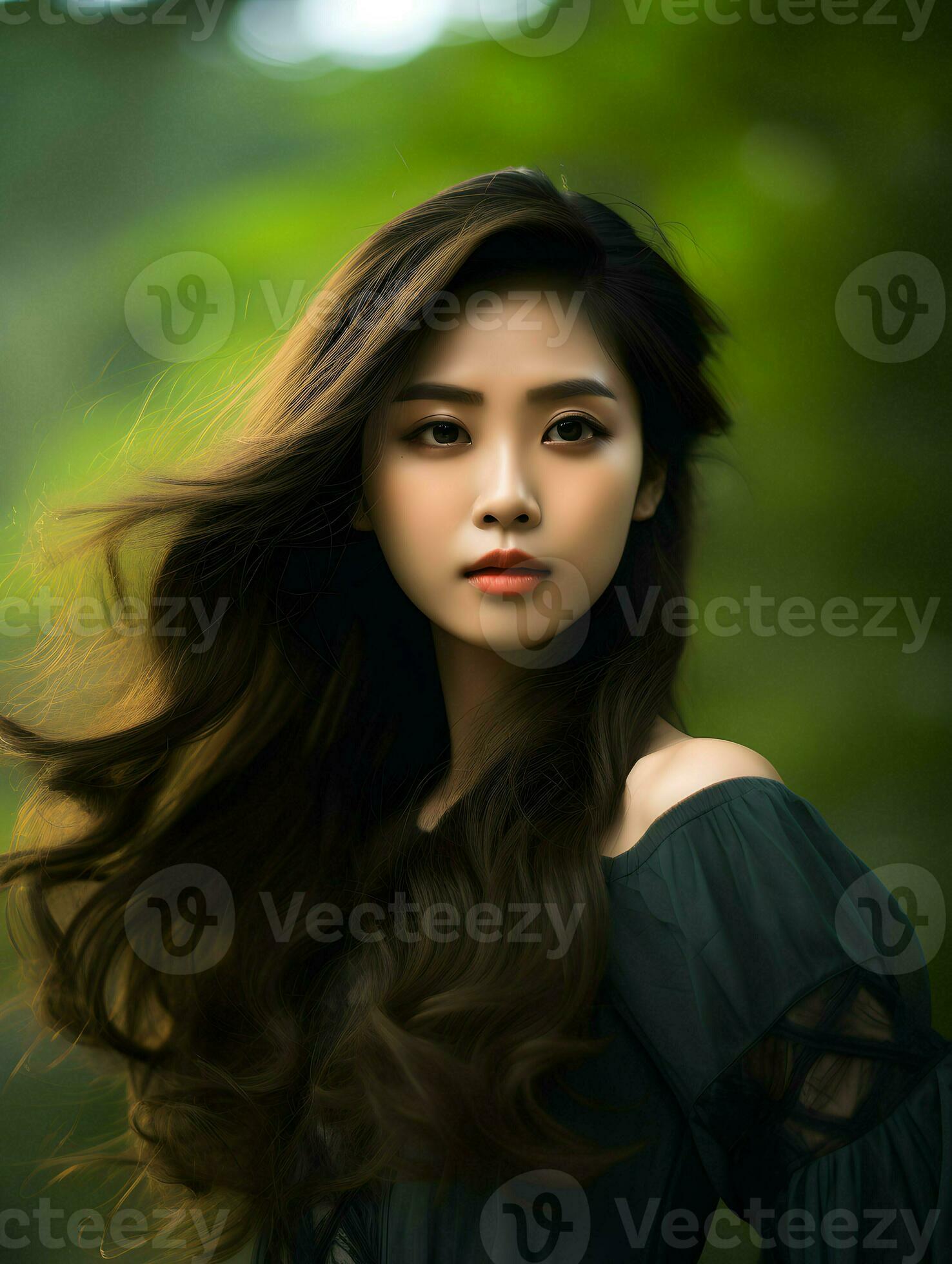 Beautiful young Asian woman portrait, cute girl wallpaper background photo,  Generative AI 29089187 Stock Photo at Vecteezy