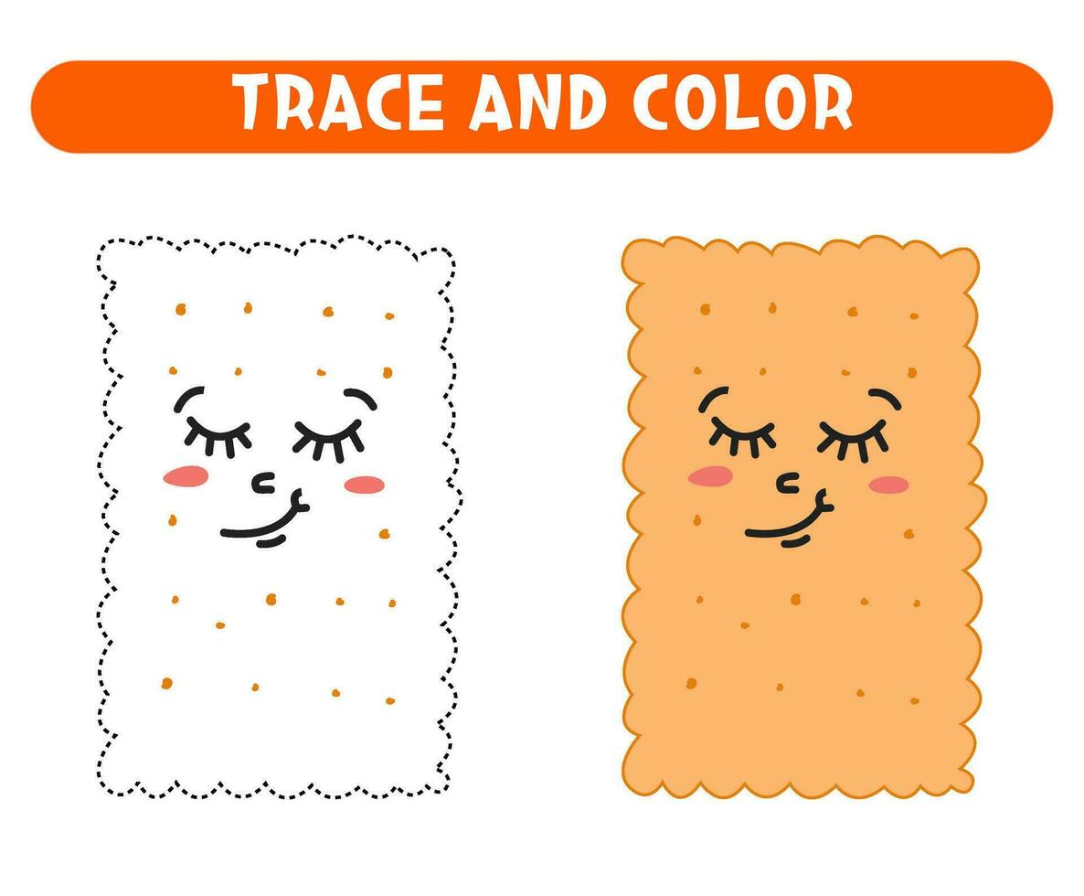 Trace and color cute cookie Educational game Worksheet for kids vector