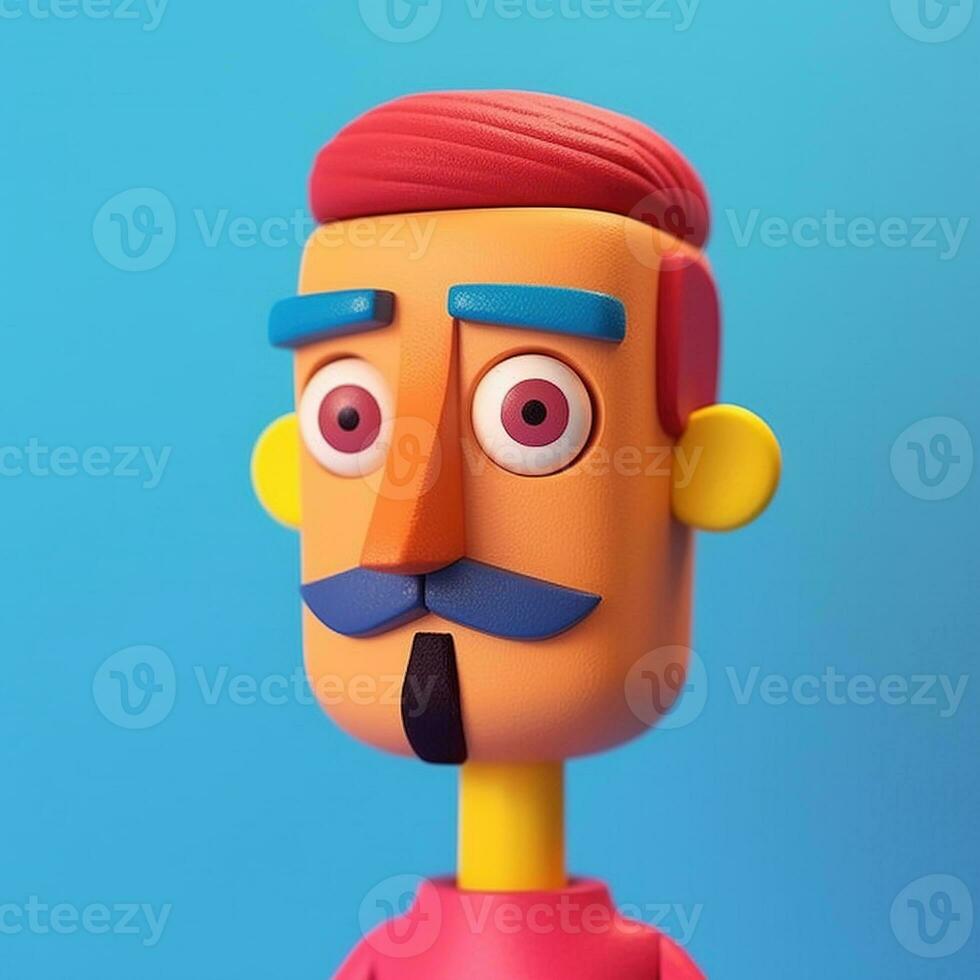 Generative AI, 3D plastic icon avatar cartoon character with beard or mustach, close up portrait photo