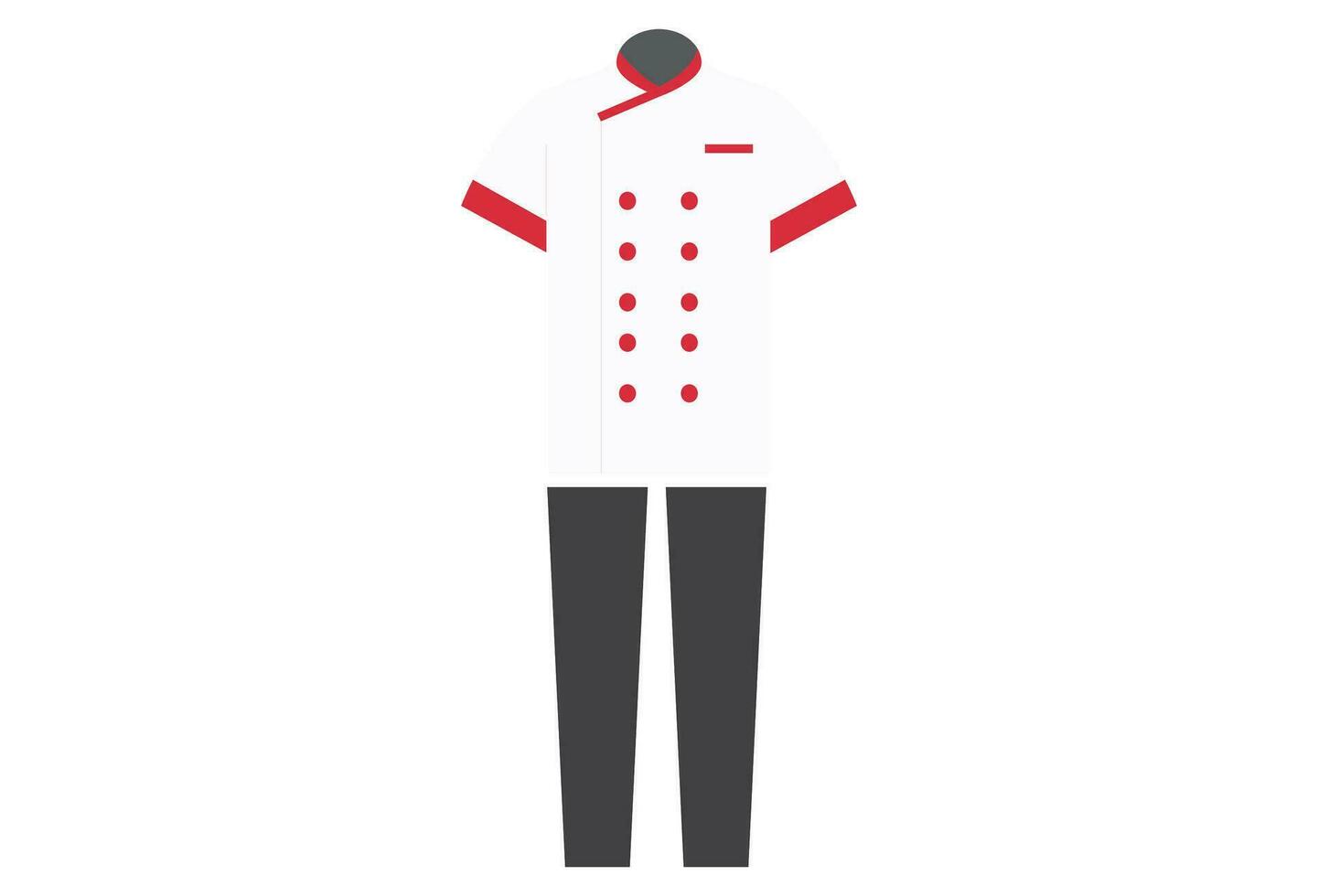 cocinero uniforme, típicamente consiste de un cruzado chaqueta con un mandarín collar y pareo pantalones, ambos en sólido colores tal como blanco o negro, cocineros mayo vestir protector guantes y antideslizante zapato vector