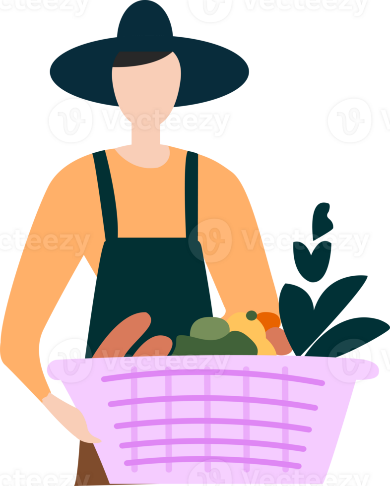 Farmer holding a basket of vegetables png