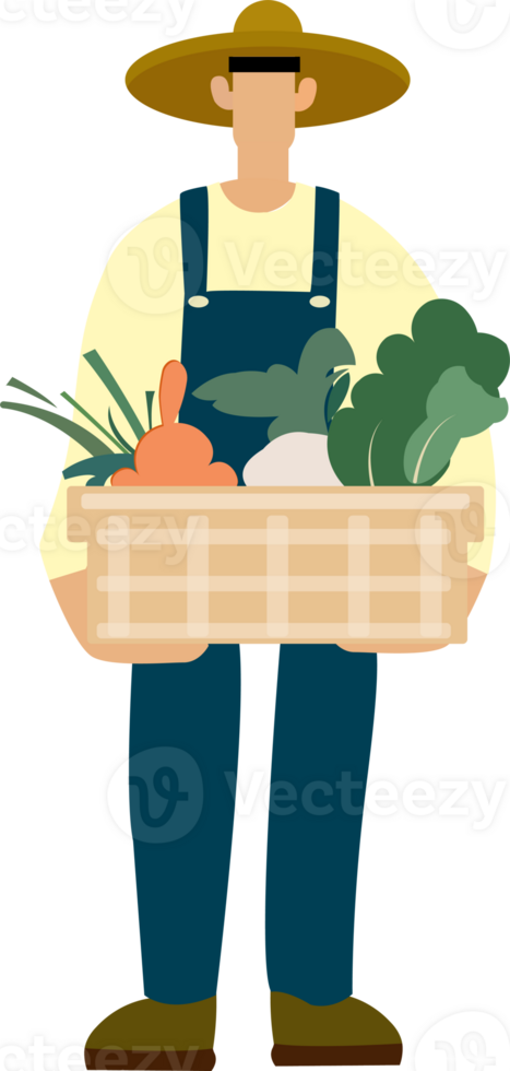 Farmer holding a basket of vegetables png