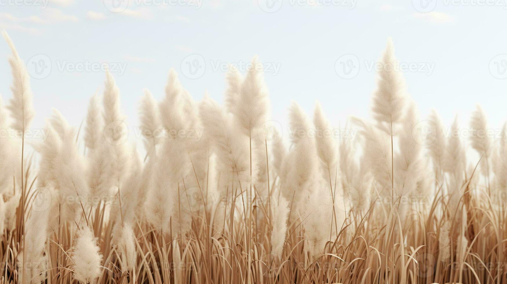 Generative AI, Pampa grass branch with sky. Abstract natural boho background of soft plants, Cortaderia selloana photo