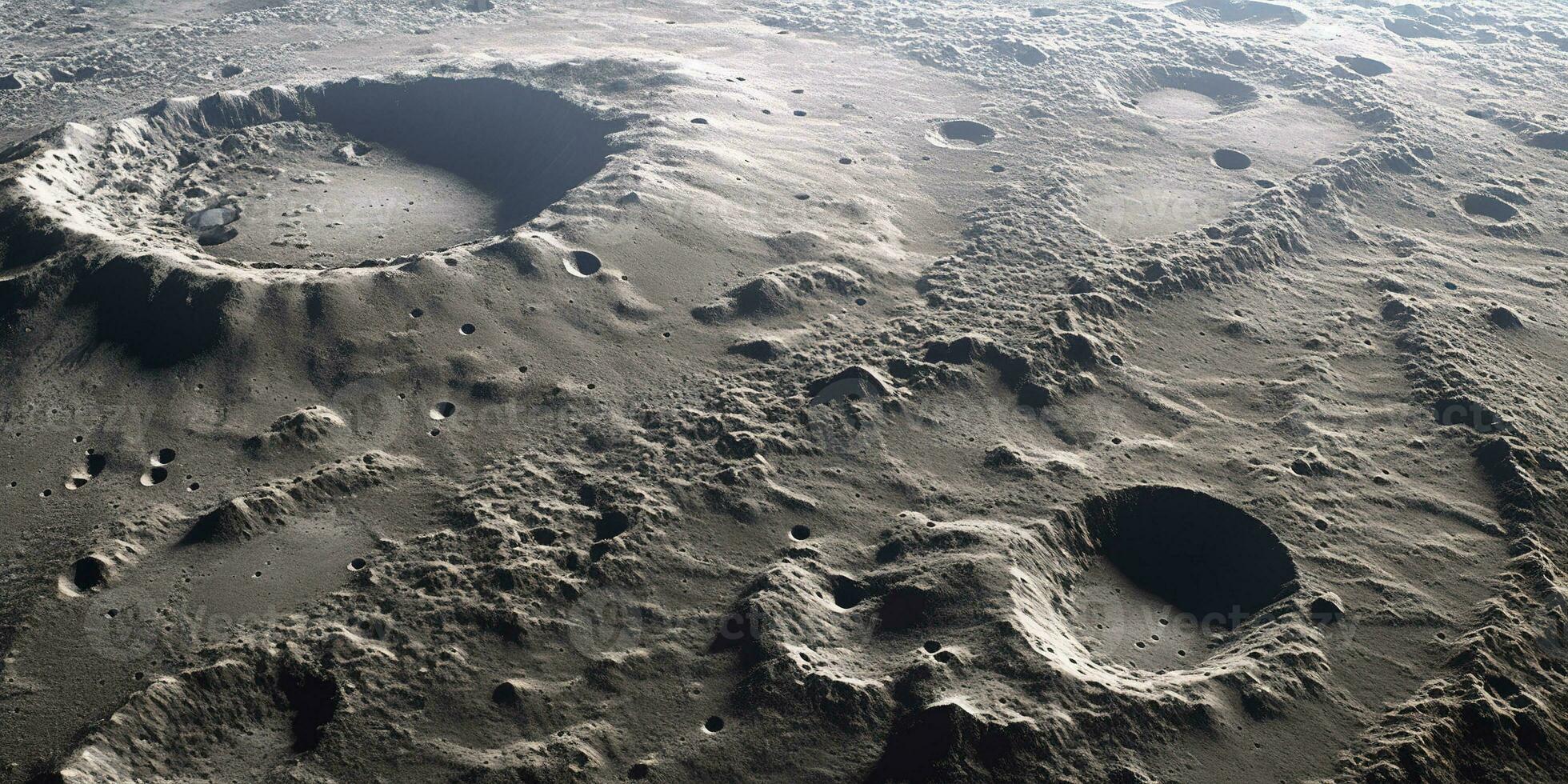 Generative AI, another alien planet surface relief, moon crater. Space background photo