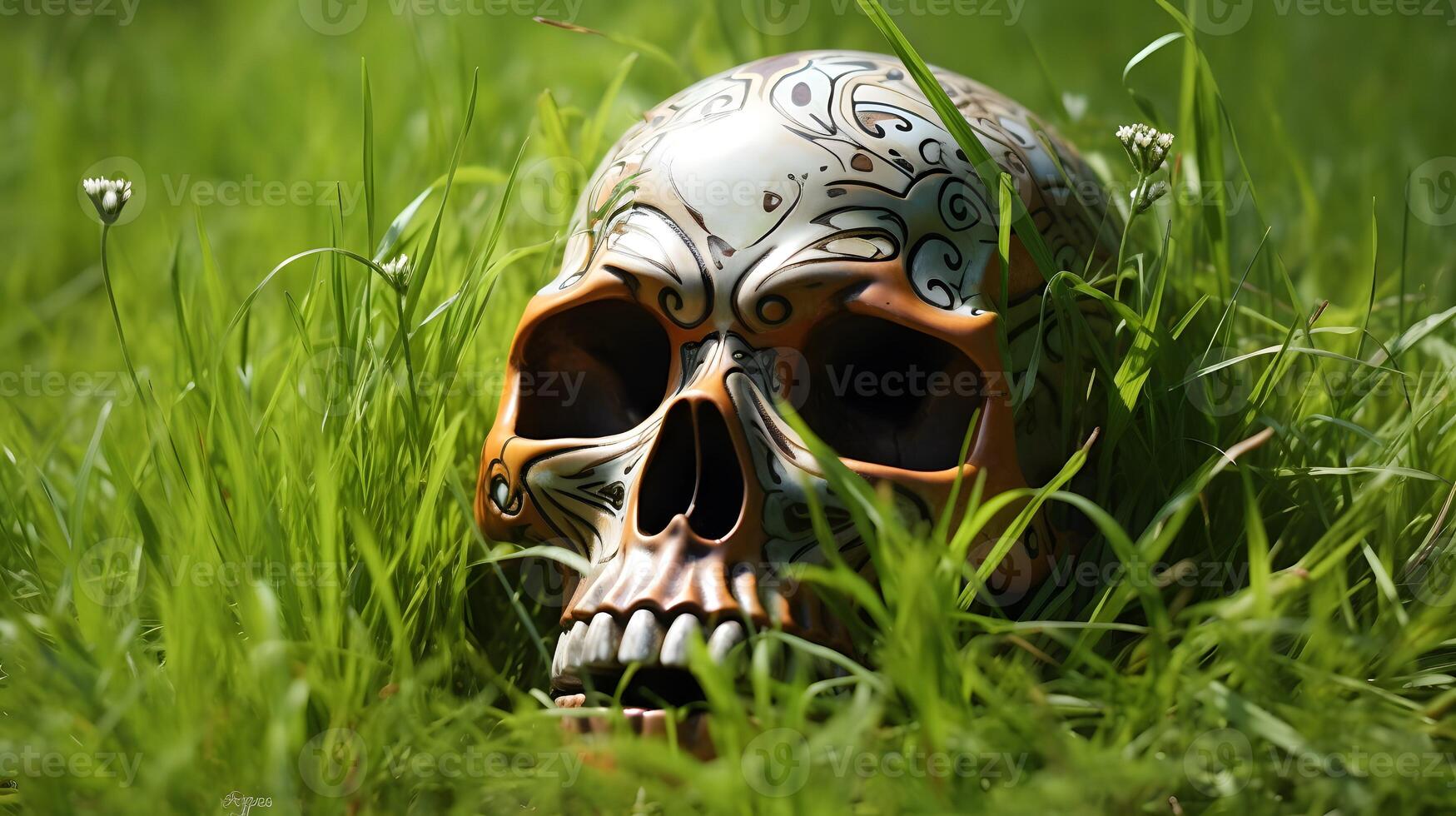 Skull illustration background wallpaper design, day of the dead, Dia de Muertos, Generative AI photo