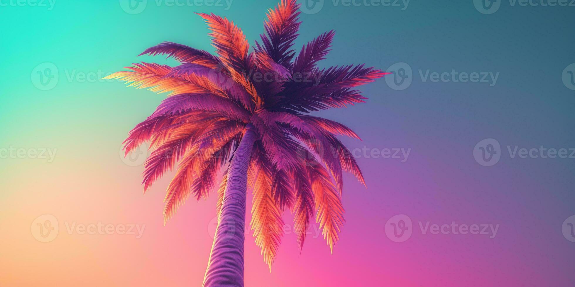 Generative AI, retro california coconut palms. Hawaii palm trees at sunset. Summer background photo