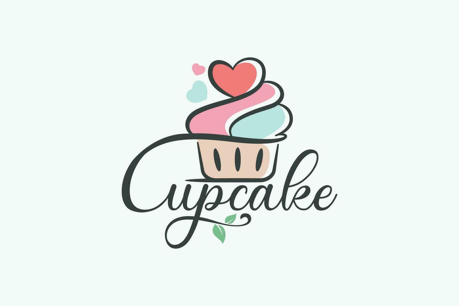 Cupcake logo with a combination of a cupcake, plants and beautiful lettering which is suitable for bakeries, cafes, restaurants. vector