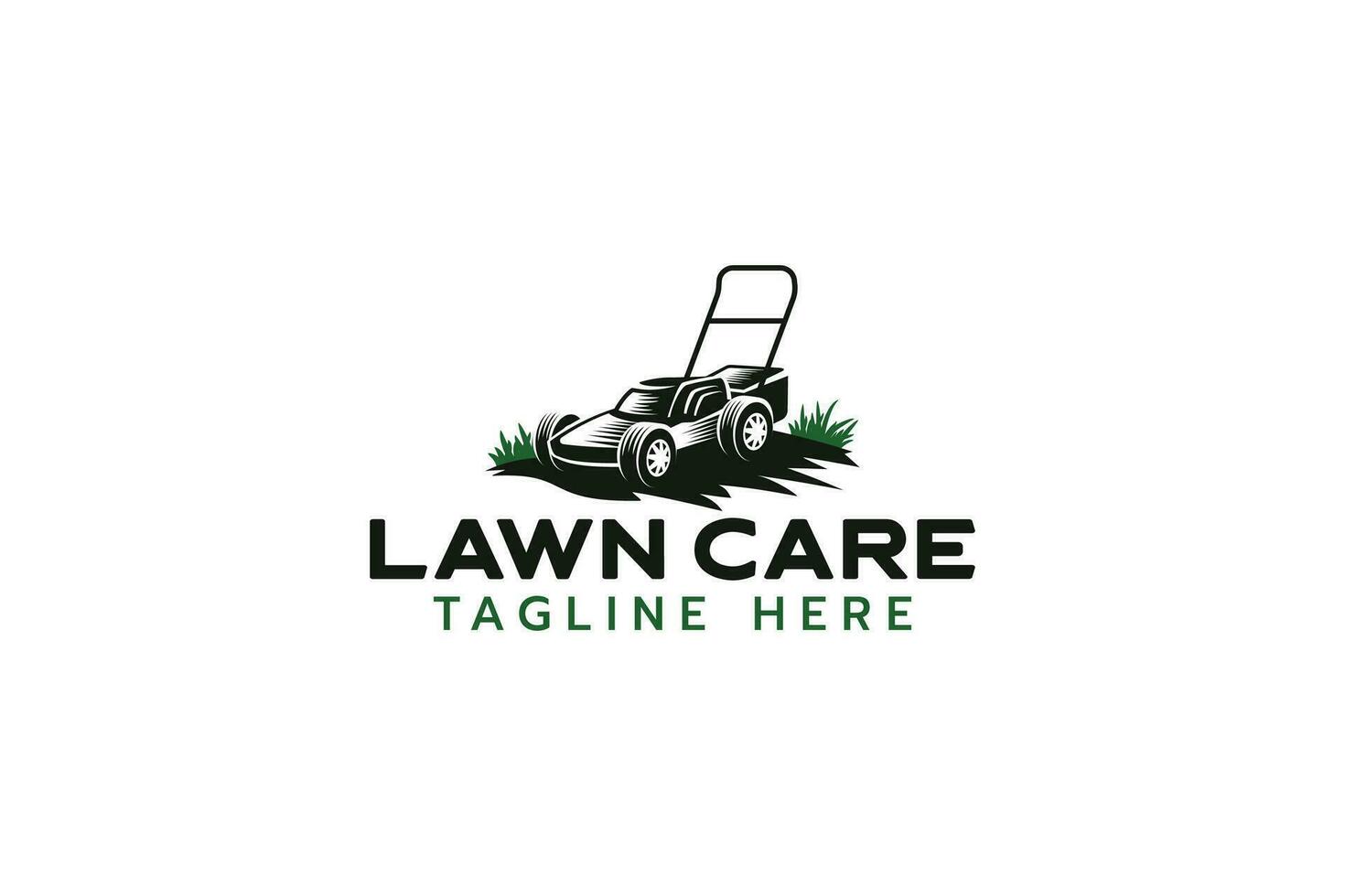 lawn care logo with a combination of grassland and lawn mower vector