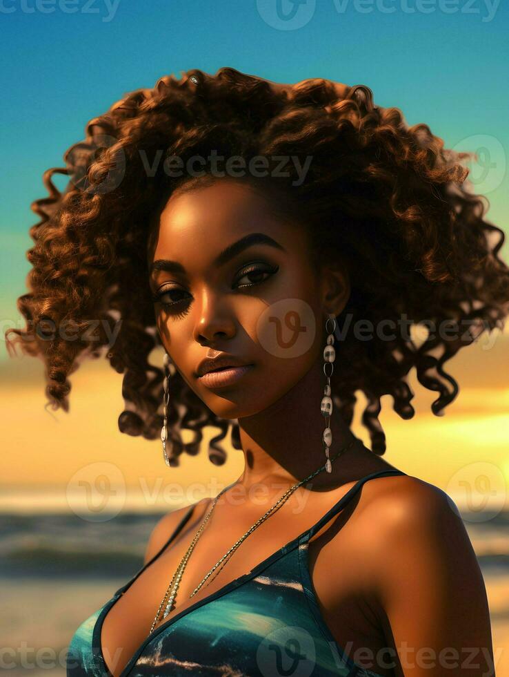 African black woman portrait, cute girl stock photo background, Generative AI