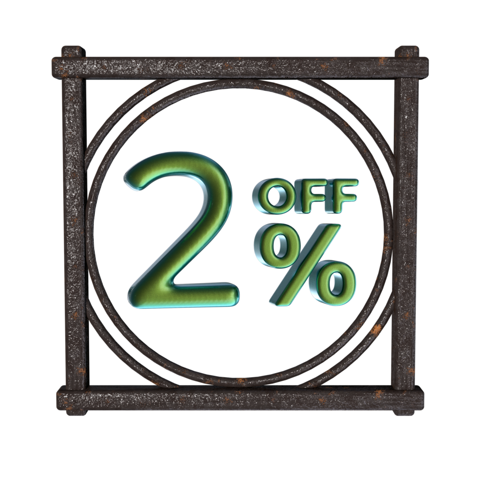 2 percent off with frame 3D render png