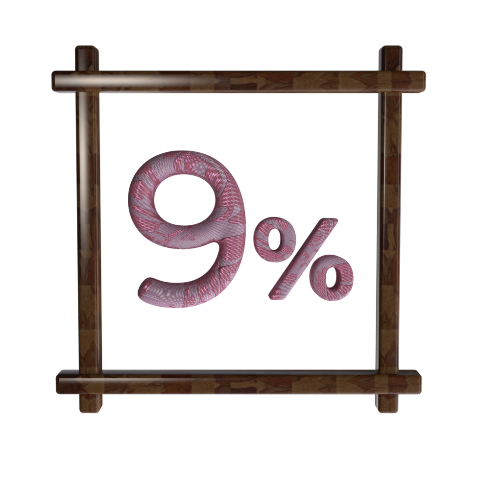 9 percent with frame 3D render png