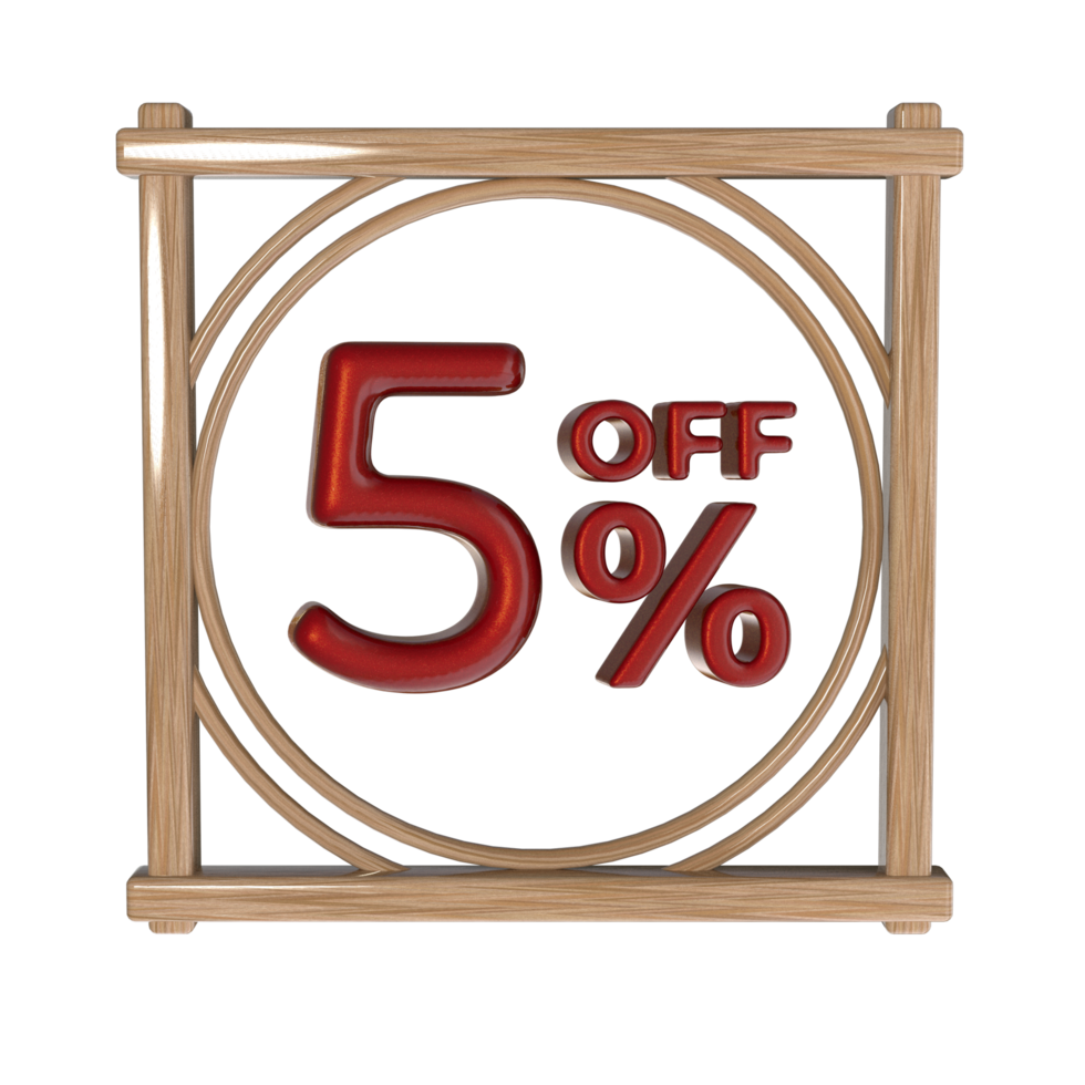 5 percent off with frame 3D render png