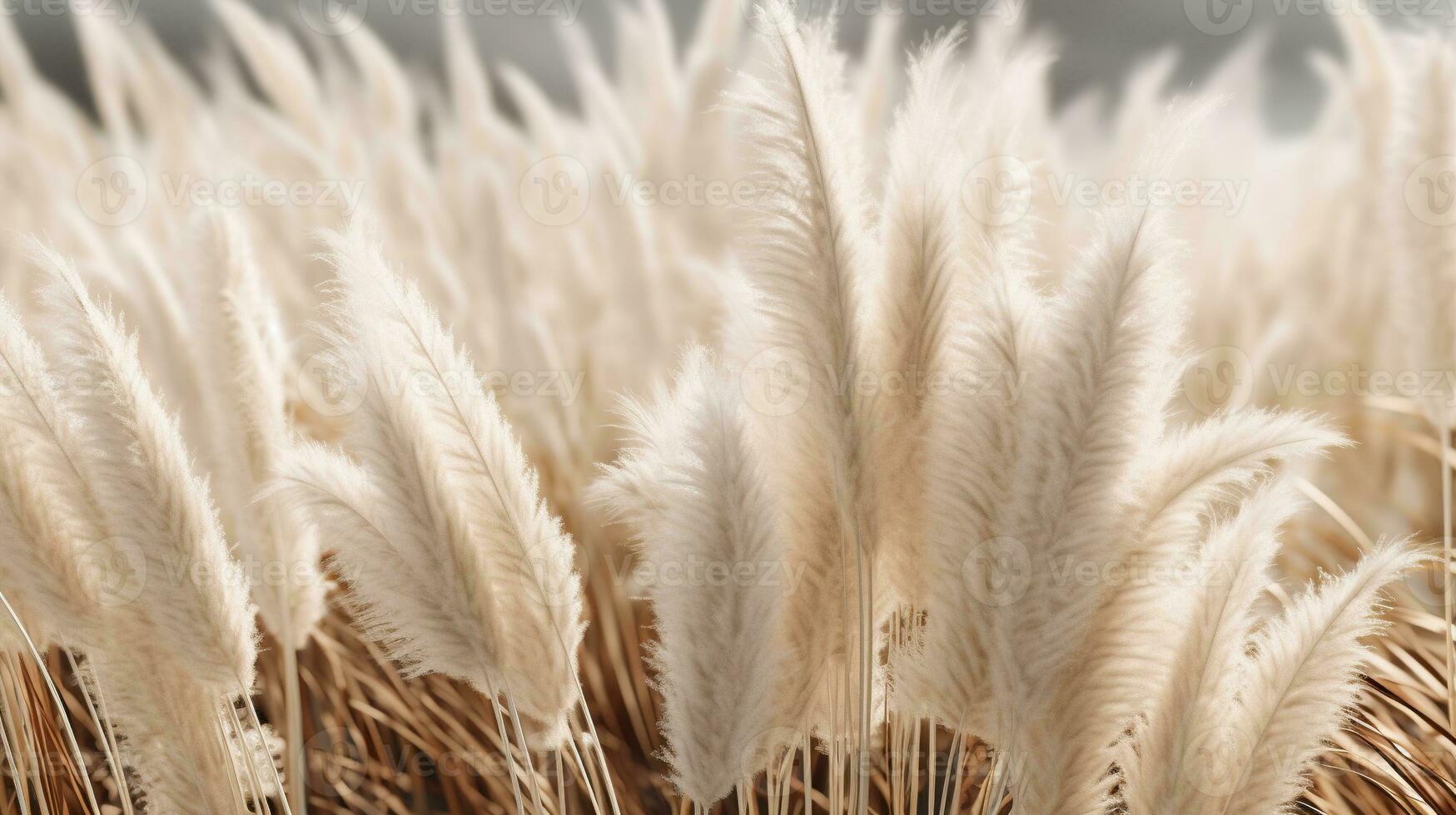 Generative AI, Pampa grass branch with sky. Abstract natural boho background of soft plants, Cortaderia selloana photo