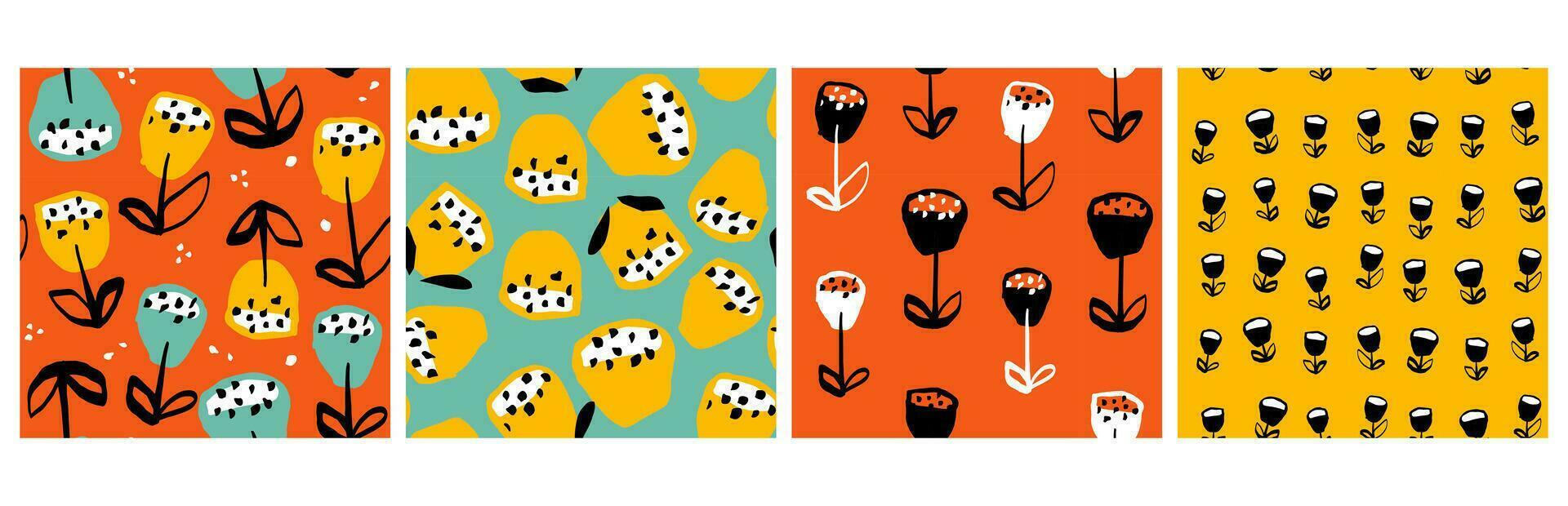 A set of seamless floral patterns Natural flower ornament. Abstract design for fabric, paper vector