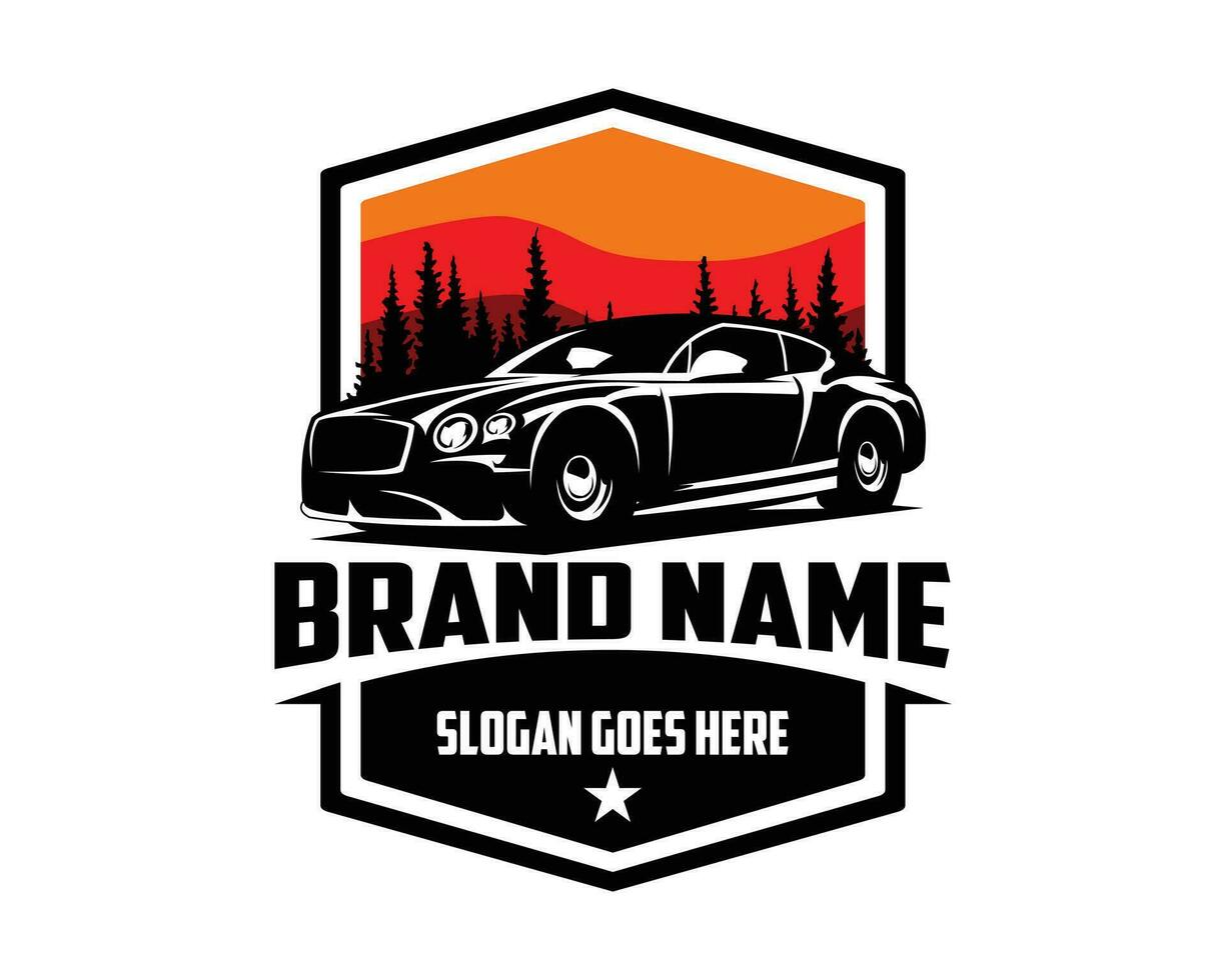 car logo. isolated white background appears from the side with a view of the forest and twilight. best for badges, emblems, car industry. available in eps 10 vector