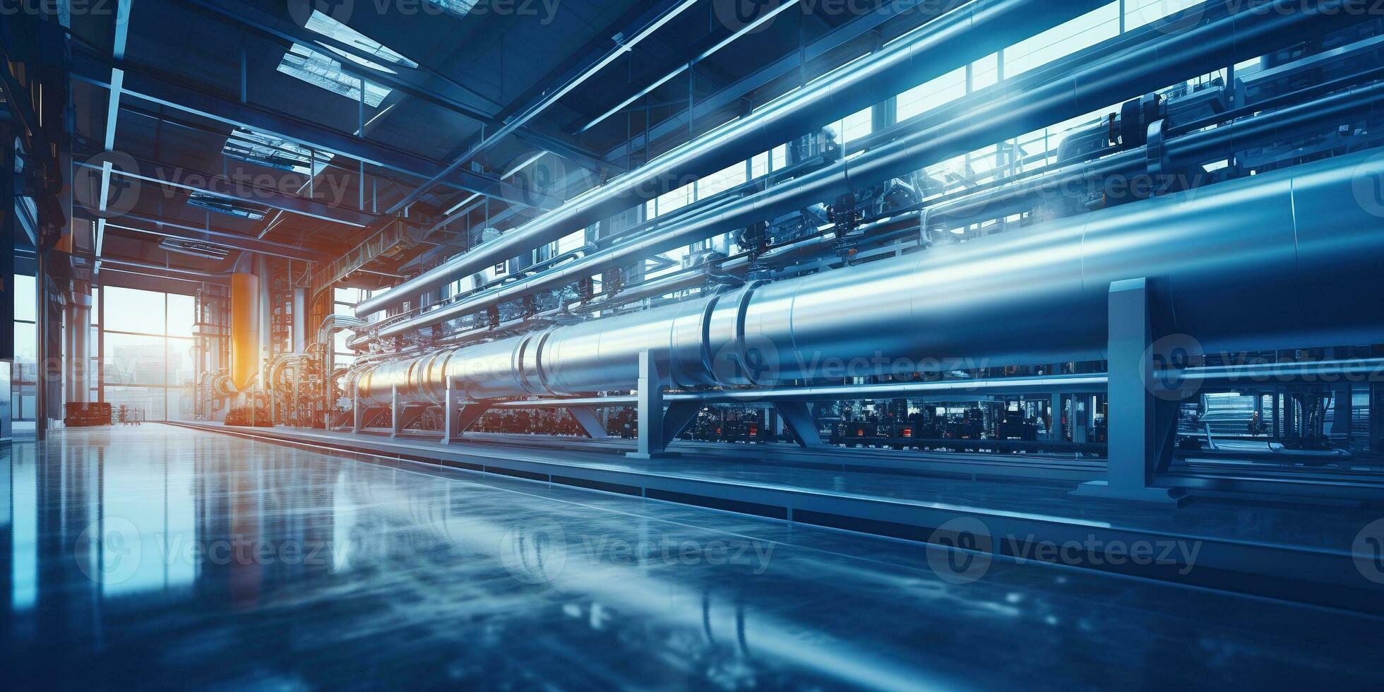 Generative AI, Hydrogen power plant, large steel tanks and pipes. Green renewable energy production, H2 energy concept photo