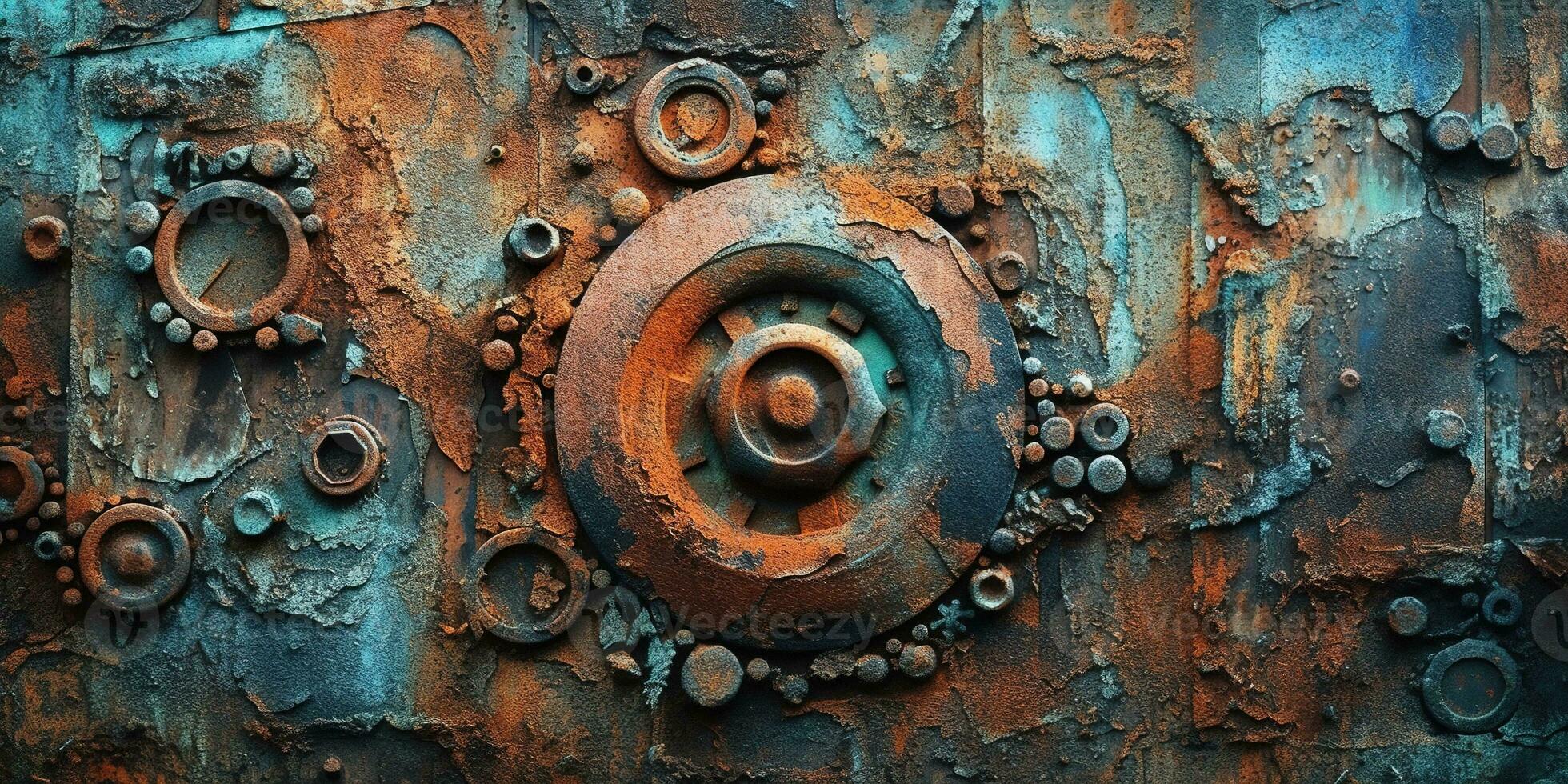 Generative AI, Rusted blue and turquoise metal background. Grunge old wall texture photo