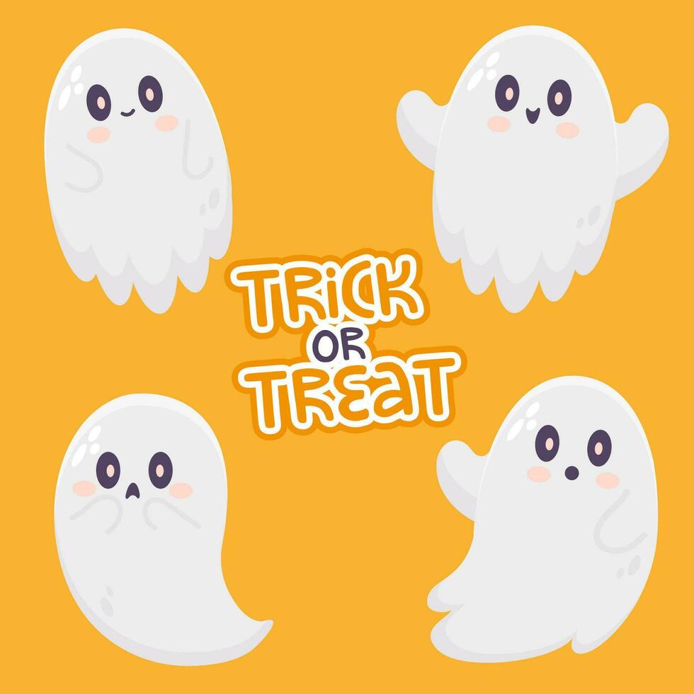 Cute ghost collection set. Halloween character vector