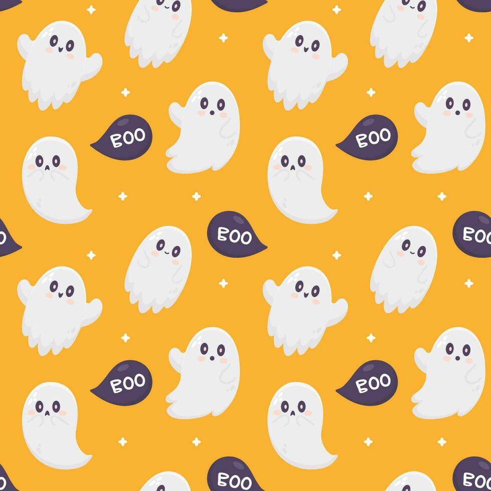Halloween seamless pattern with cute ghost vector