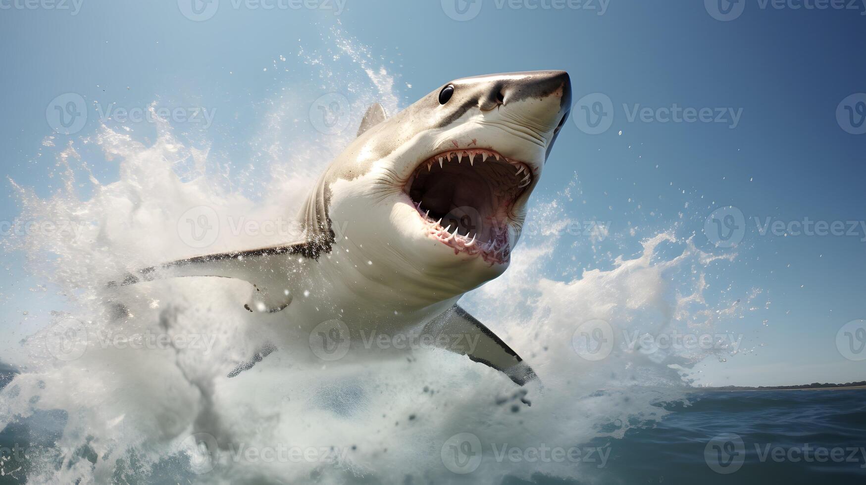 Shark illustration, background design, great white, Generative AI photo