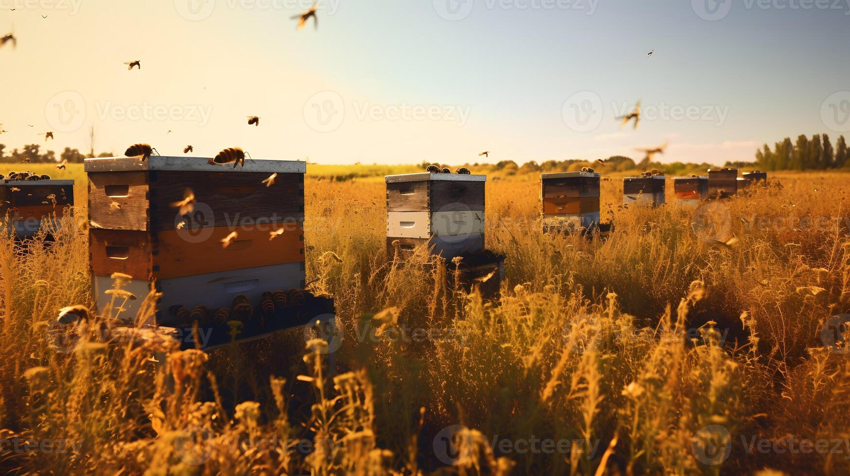 Bee or honeybee, honey comb, background, photo
