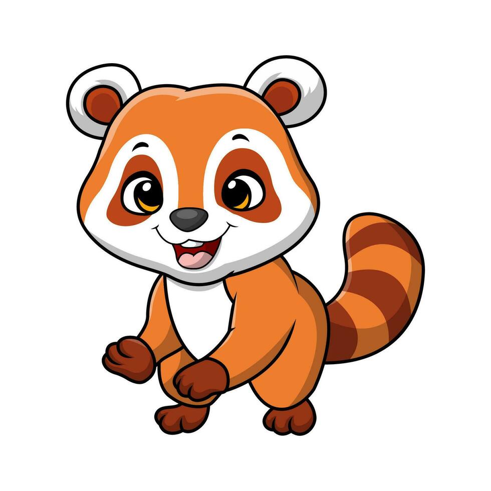 Cute little red panda cartoon on white background vector