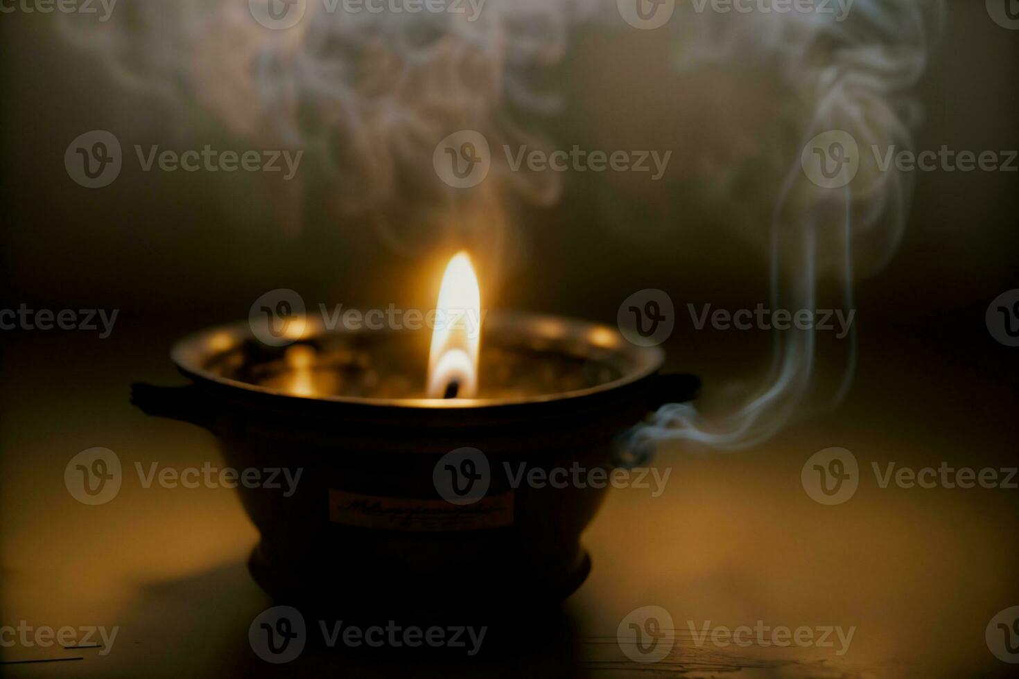 A Lit Candle Sitting In A Bowl On A Table. AI Generated photo