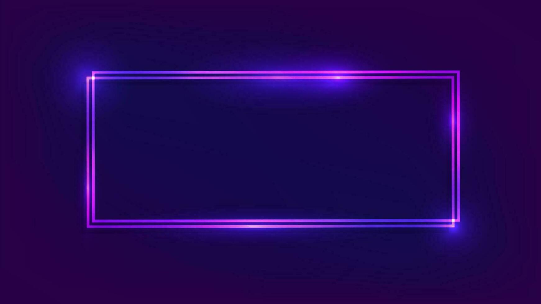 Neon double rectangular frame with shining effects on dark background. Empty glowing techno backdrop. Vector illustration.