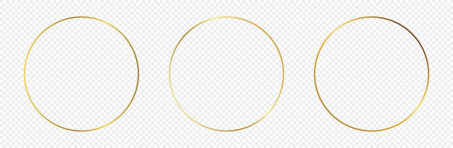 Set of three gold glowing circle frames isolated on background. Shiny frame with glowing effects. Vector illustration.