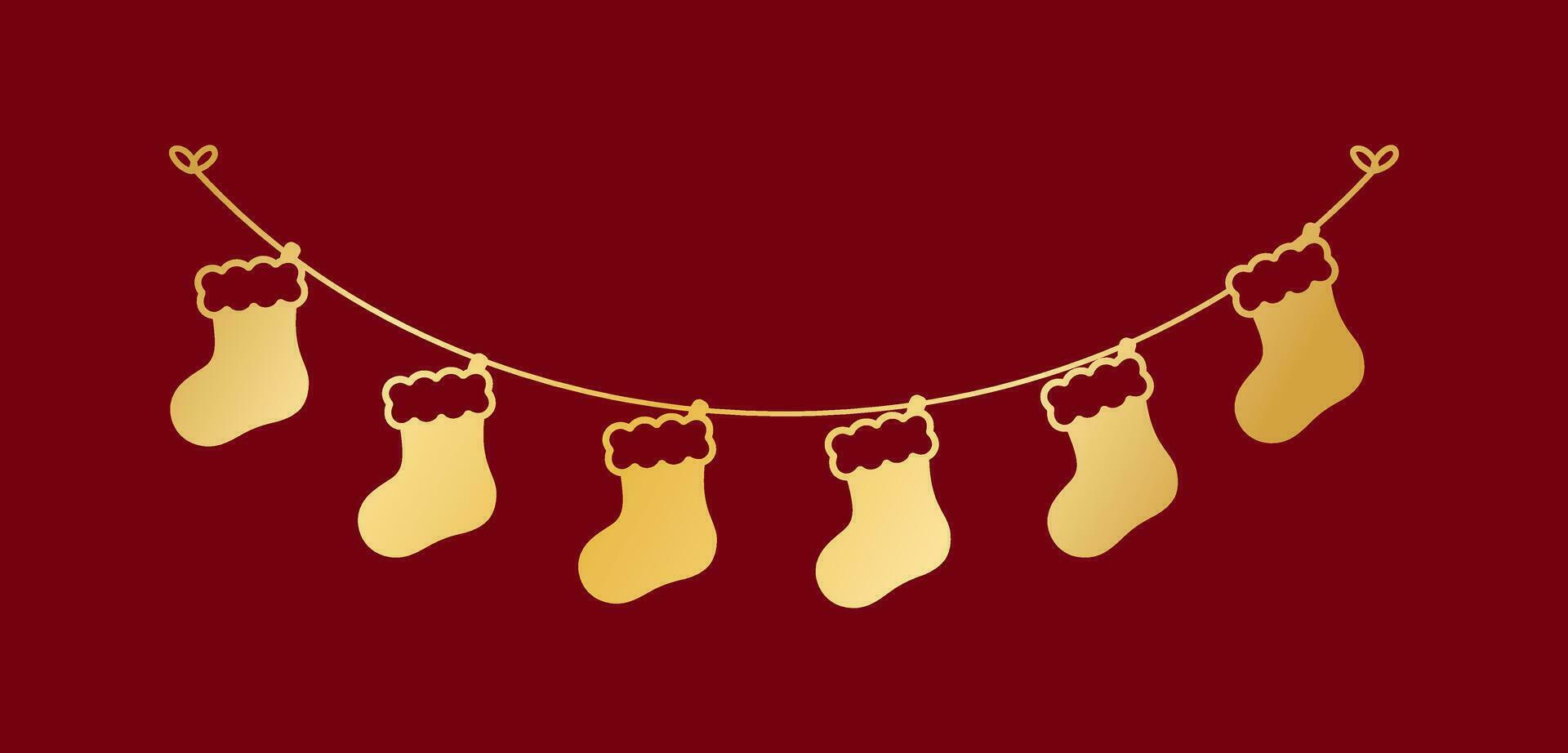 oro Navidad media silueta guirnalda vector ilustración, Navidad calcetines gráficos festivo invierno fiesta temporada verderón