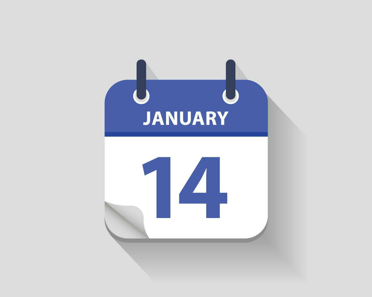 January 14. Vector flat daily calendar icon. Date and time, day, month. Year. Vector illustration