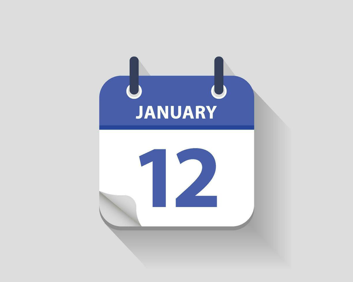 January 12. Vector flat daily calendar icon. Date and time, day, month. Year. Vector illustration