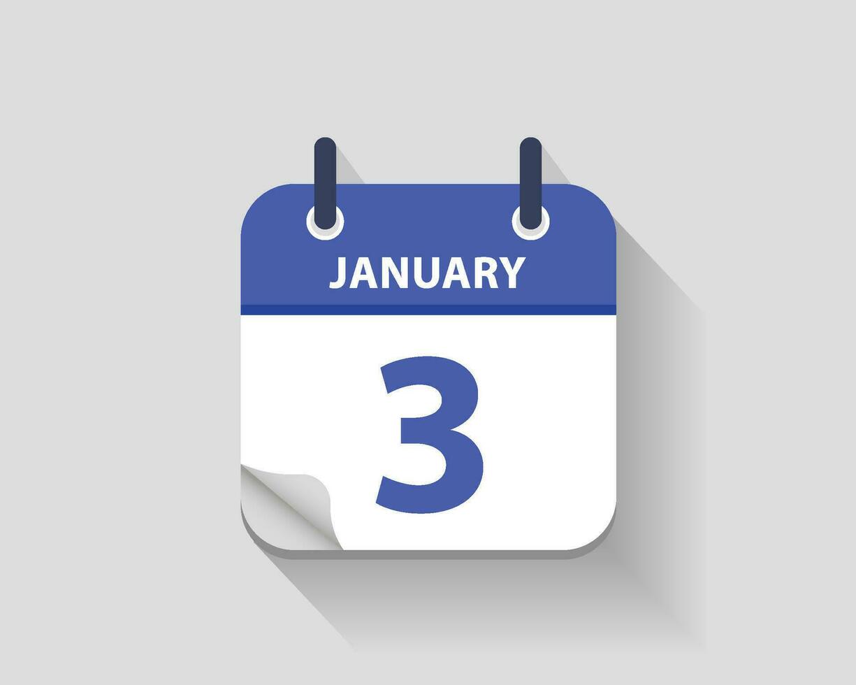 January 3. Vector flat daily calendar icon. Date and time, day, month. Year. Vector illustration