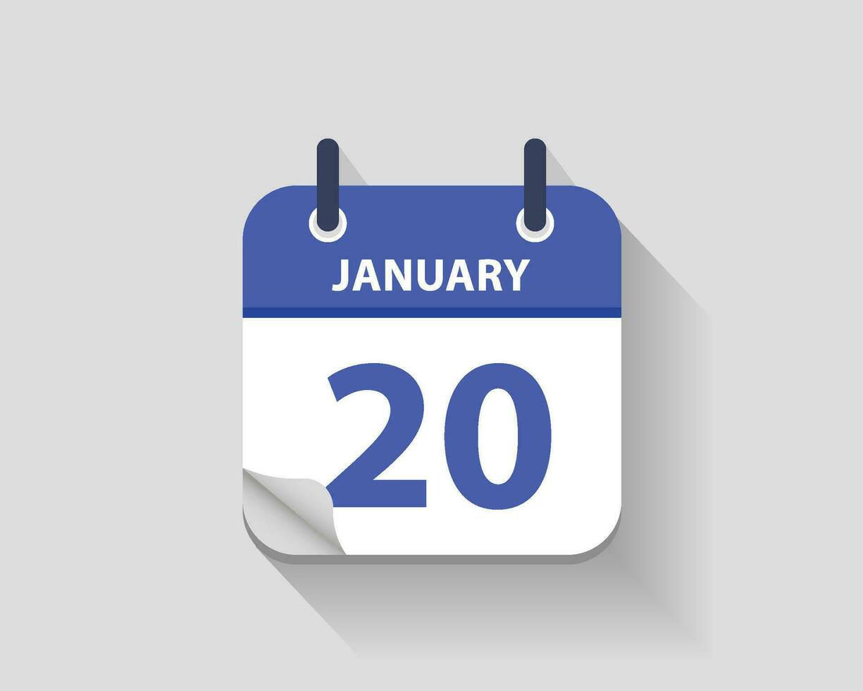 January 20. Vector flat daily calendar icon. Date and time, day, month. Year. Vector illustration