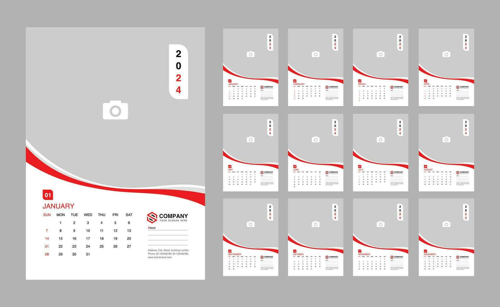 Wall Calendar 2024 Template. Modern design 2024 calendar template vector