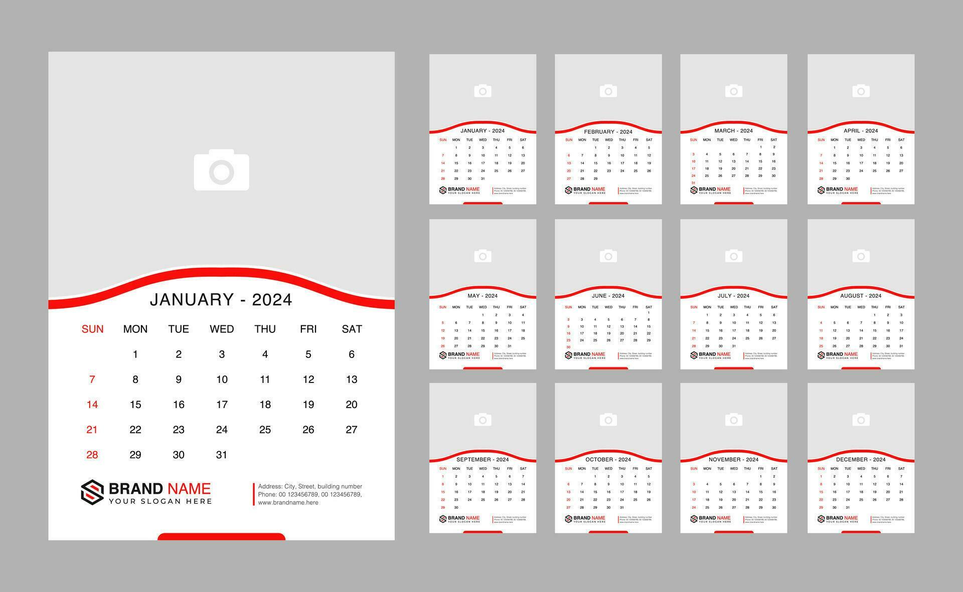 Wall Calendar 2024 Template. Modern design 2024 calendar template