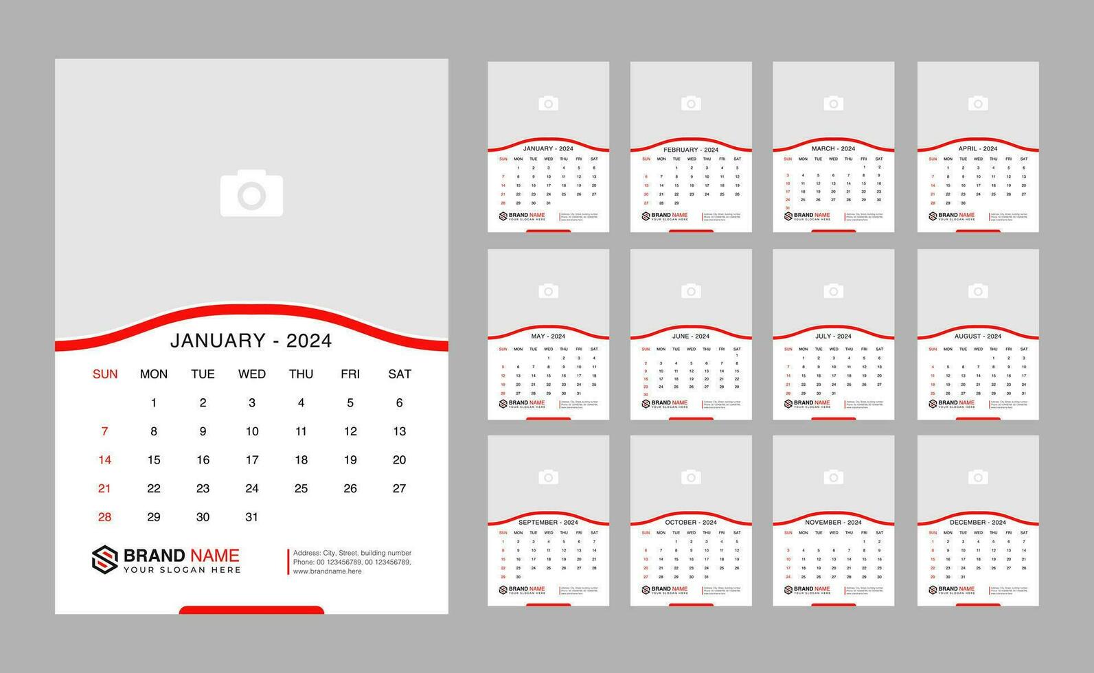 Wall Calendar 2024 Template. Modern design 2024 calendar template vector