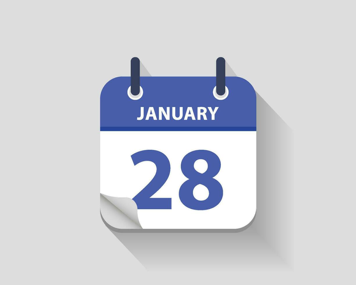 January 28. Vector flat daily calendar icon. Date and time, day, month