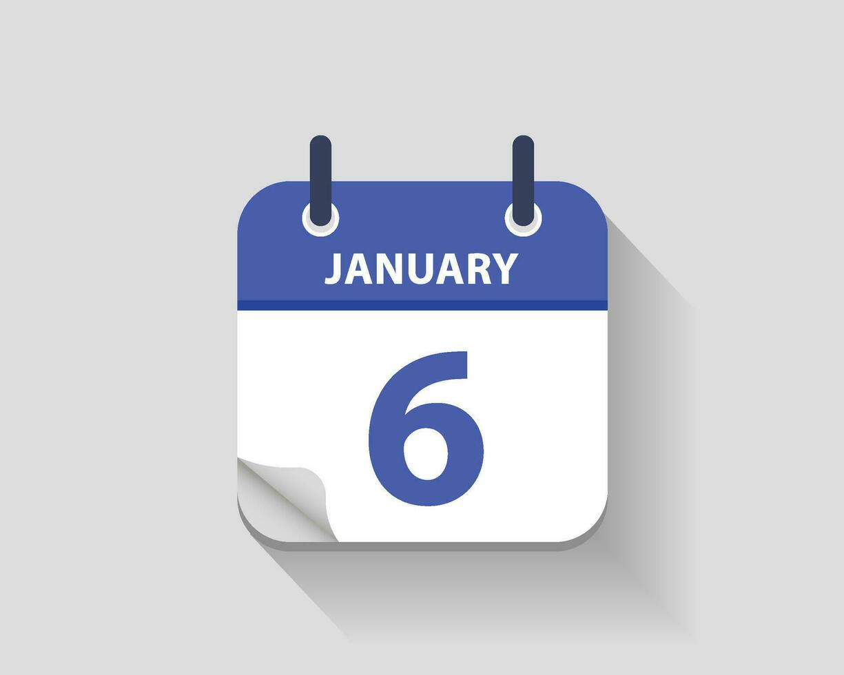 enero 6. vector plano diario calendario icono. fecha y tiempo, día, mes. año. vector ilustración