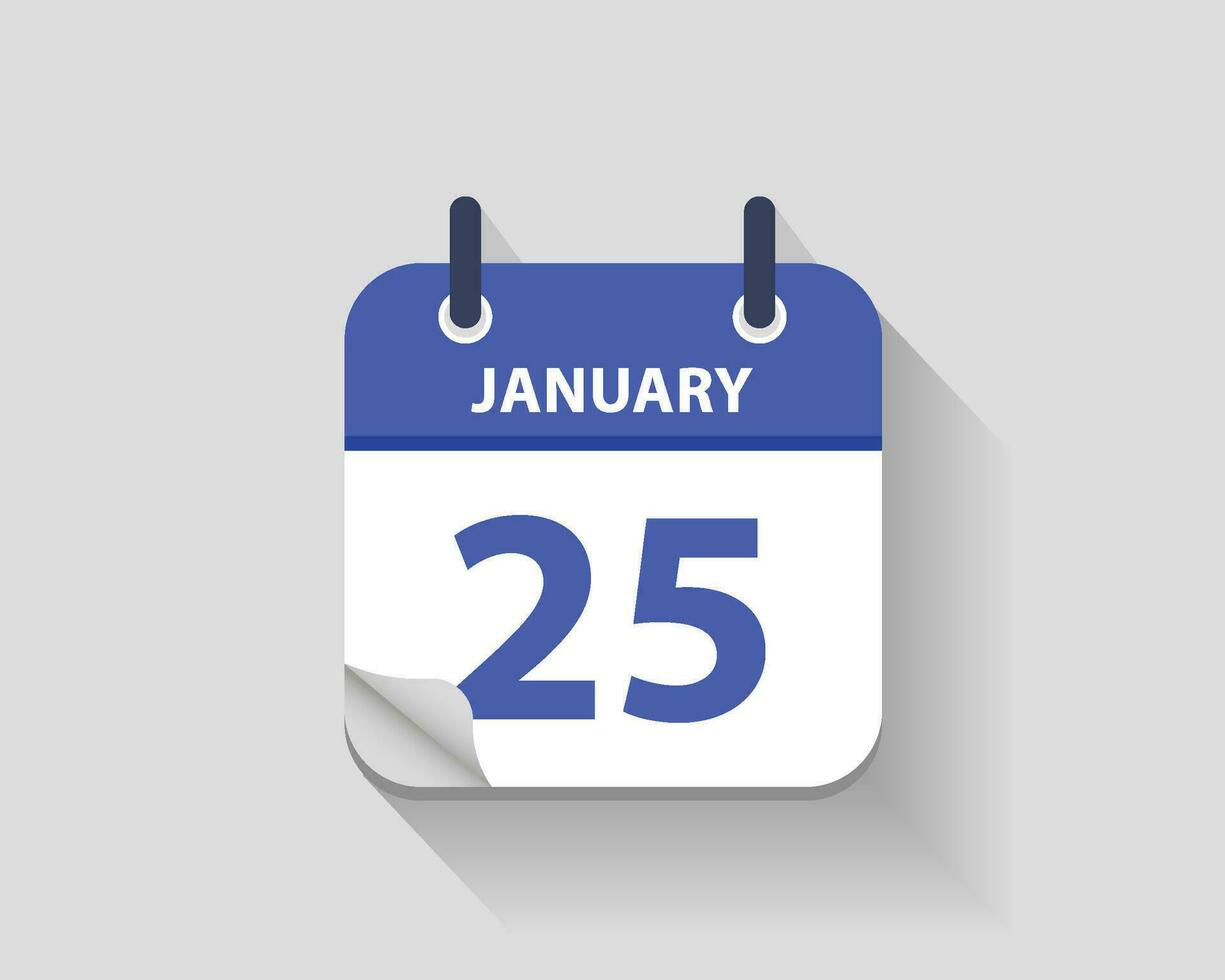 enero 25 vector plano diario calendario icono. fecha y tiempo, día, mes. año. vector ilustración