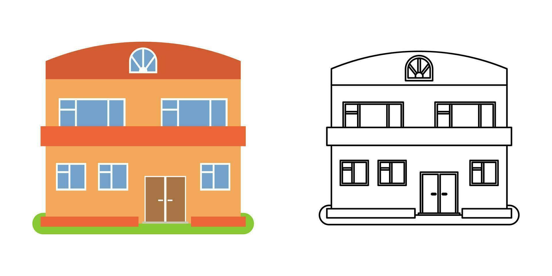 House front view in flat and line style vector