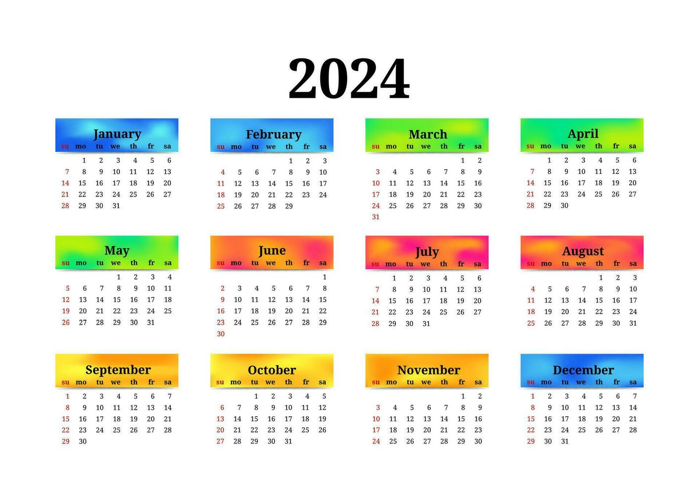 calendario para 2024 aislado en un blanco antecedentes vector