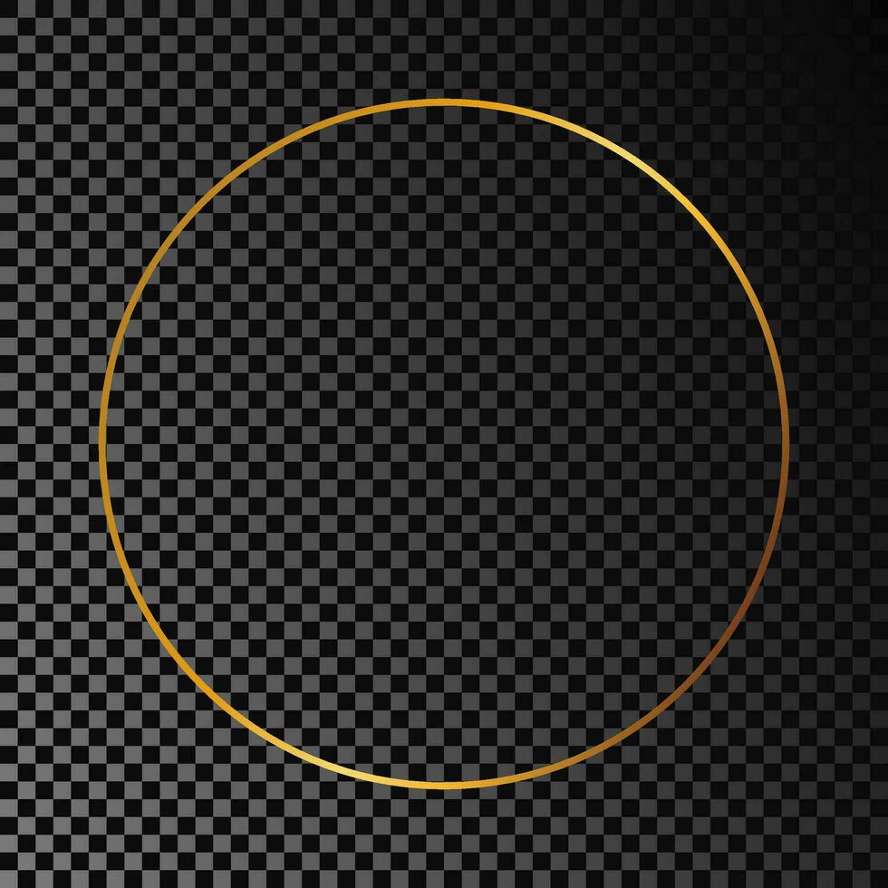 Gold glowing circle frame isolated on dark background. Shiny frame with glowing effects. Vector illustration.