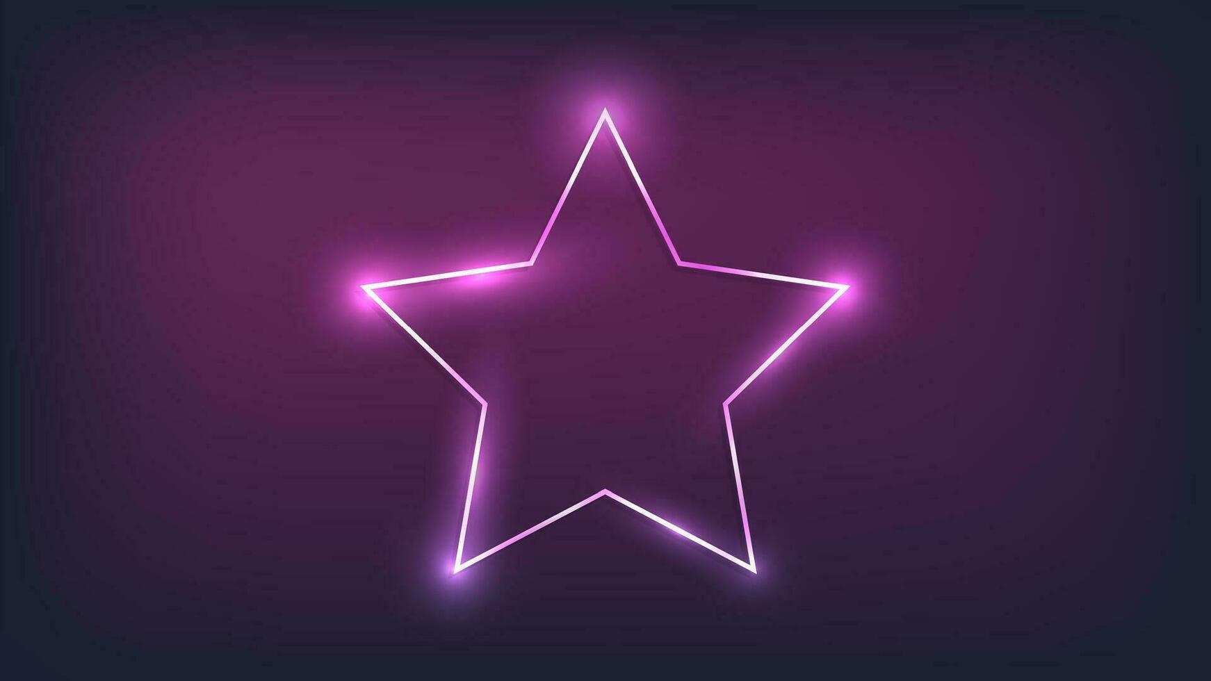 Neon frame in star form with shining effects on dark background. Empty glowing techno backdrop. Vector illustration.