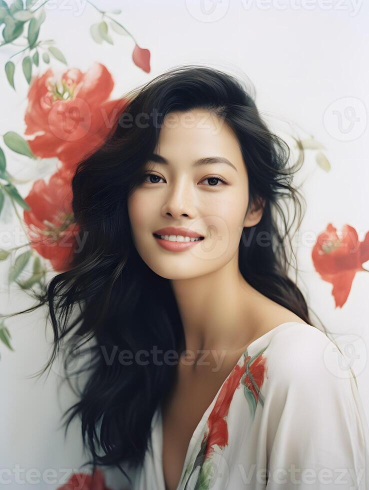 Beautiful young Asian woman portrait, cute girl wallpaper background photo, photo