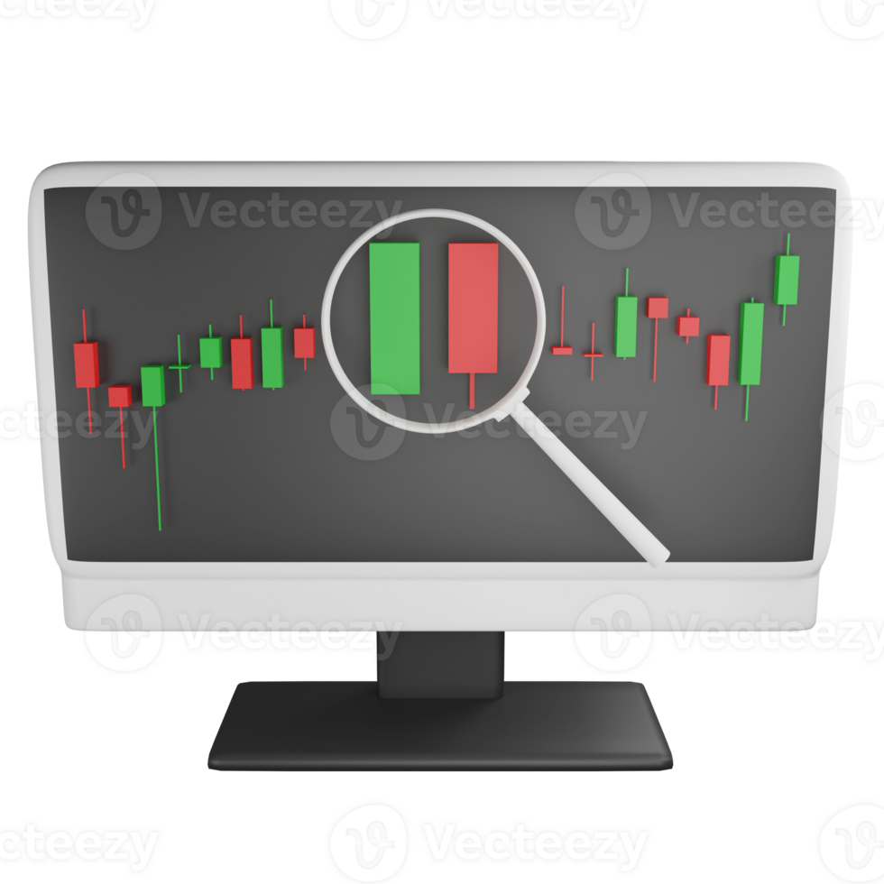 Trading focus on the screen clipart flat design icon isolated on transparent background, 3D render investment and trading concept png