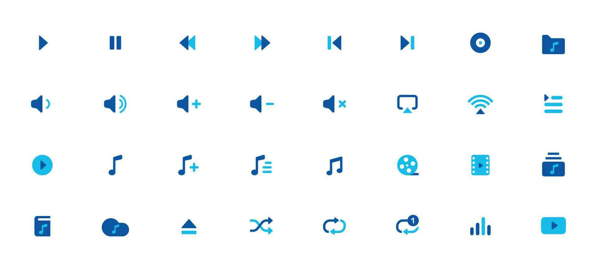 Music, Media player icons. Music, interface, design media player buttons collection. Vector Illustration.