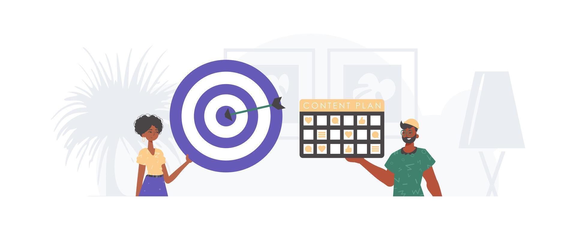 Two people holding a dartboard with a target on it vector